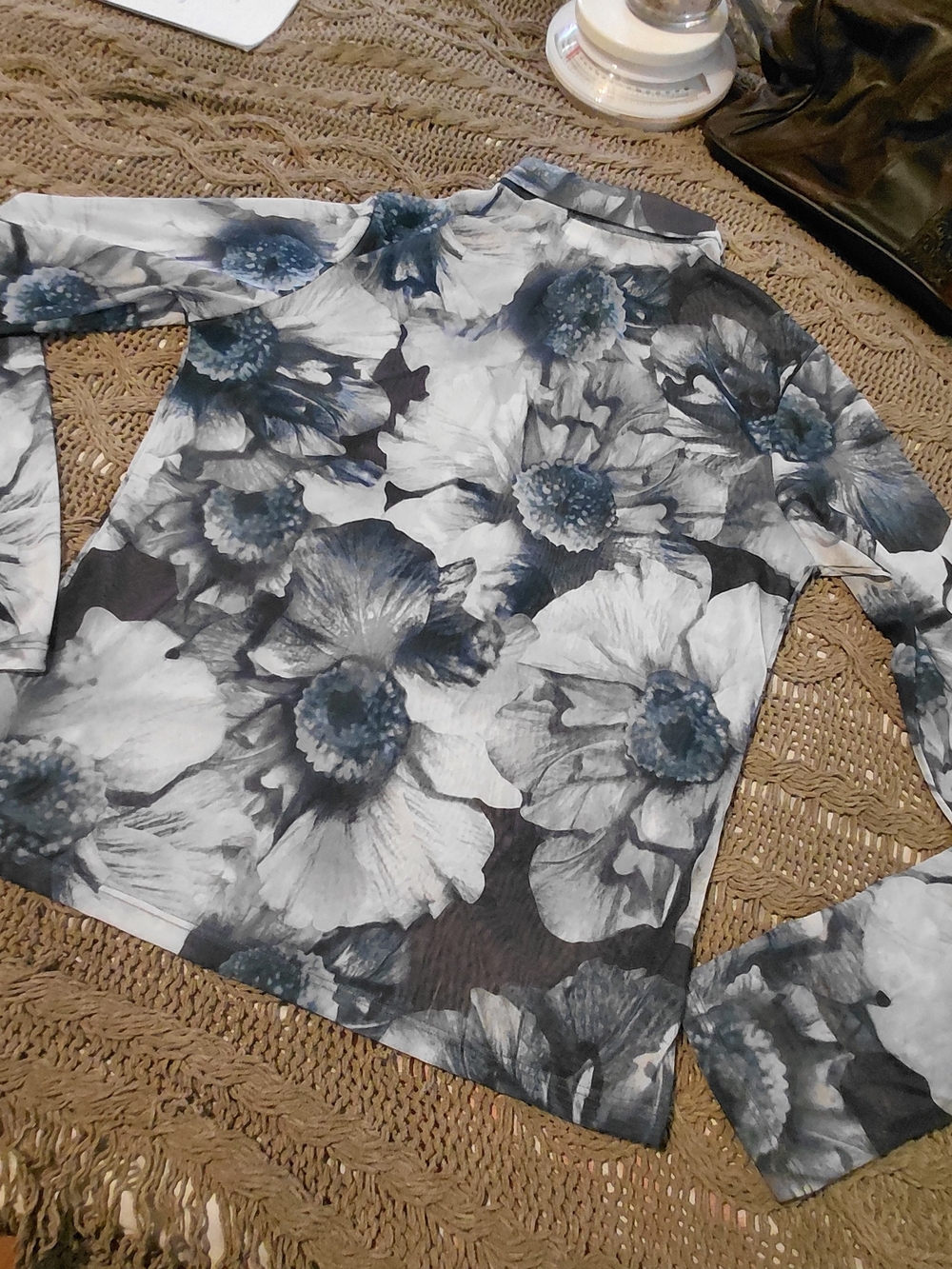 Vintage 90s Y2K Rave Brand Sheer Mesh Floral Button Down Top Size L